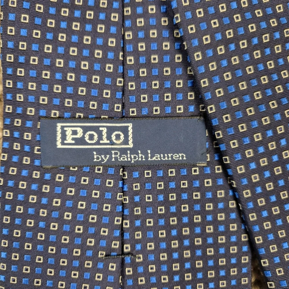 Polo Ralph Lauren Necktie Mens OS Blue Excellent Silk Geometric Hand Finished